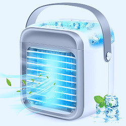 Amazon.com: Portable Air Conditioner, Rechargeable Evaporative Air  Conditioner Fan with 3 Speeds 7 Colors, Cordless Personal Air Cooler with  Handle for Home, Office and Room, Gray : Home & Kitchen